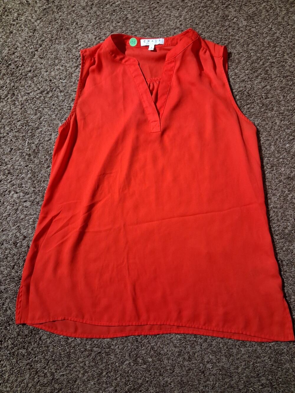 Chaus New York Red Solid Sleeveless V-Neck Pullover Blouse Women's S